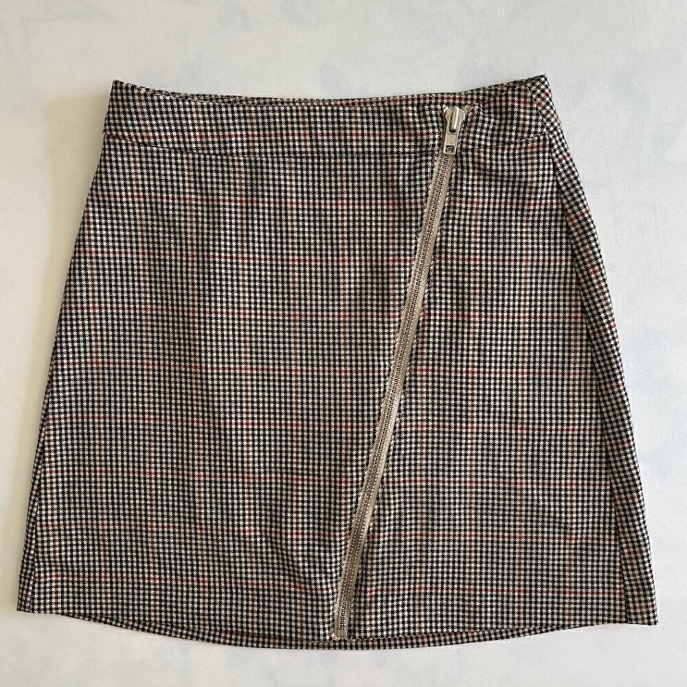 Arizona Jean Co Asymmetric Zipper Houndstooth Plaid Mini Skirt